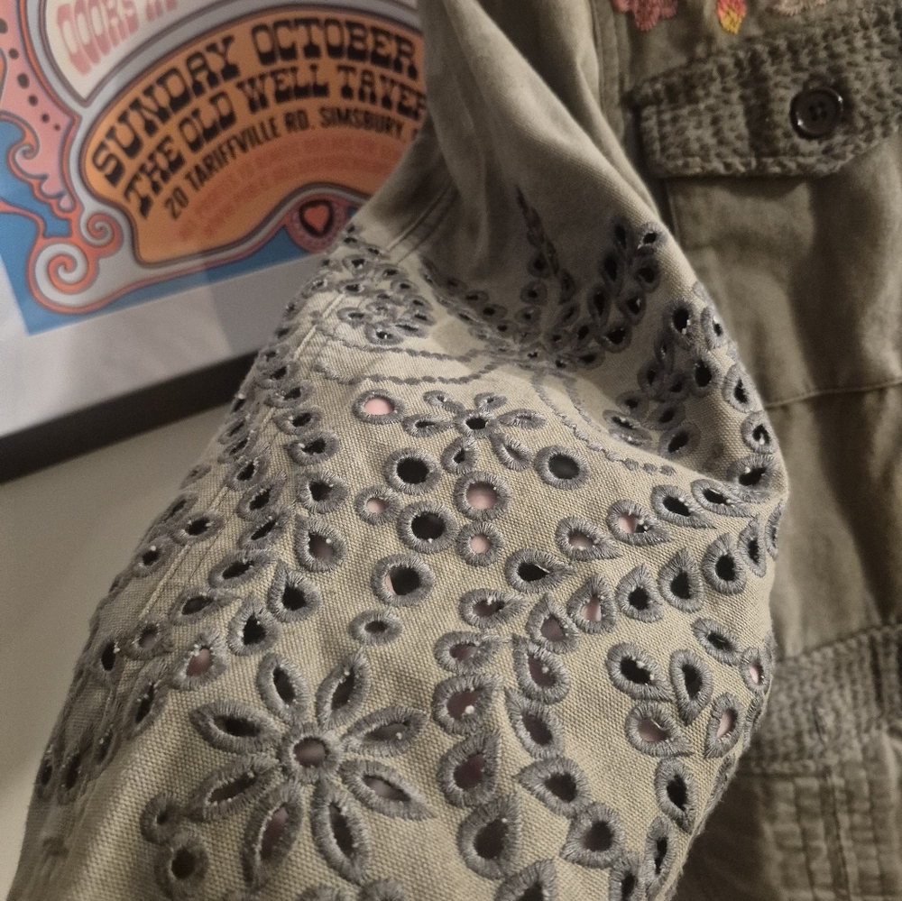 Johnny Was Embroidered Utility Jacket with Multicolor Floral Detail Xl Oversized - Picture 11 of 12